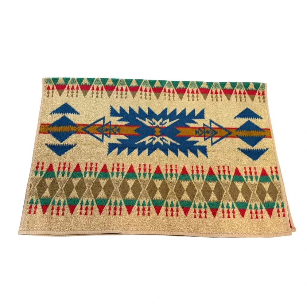 Vtg Biederlack Blanket Southwestern Aztec Tribal Geometric Fleece Throw Germany
